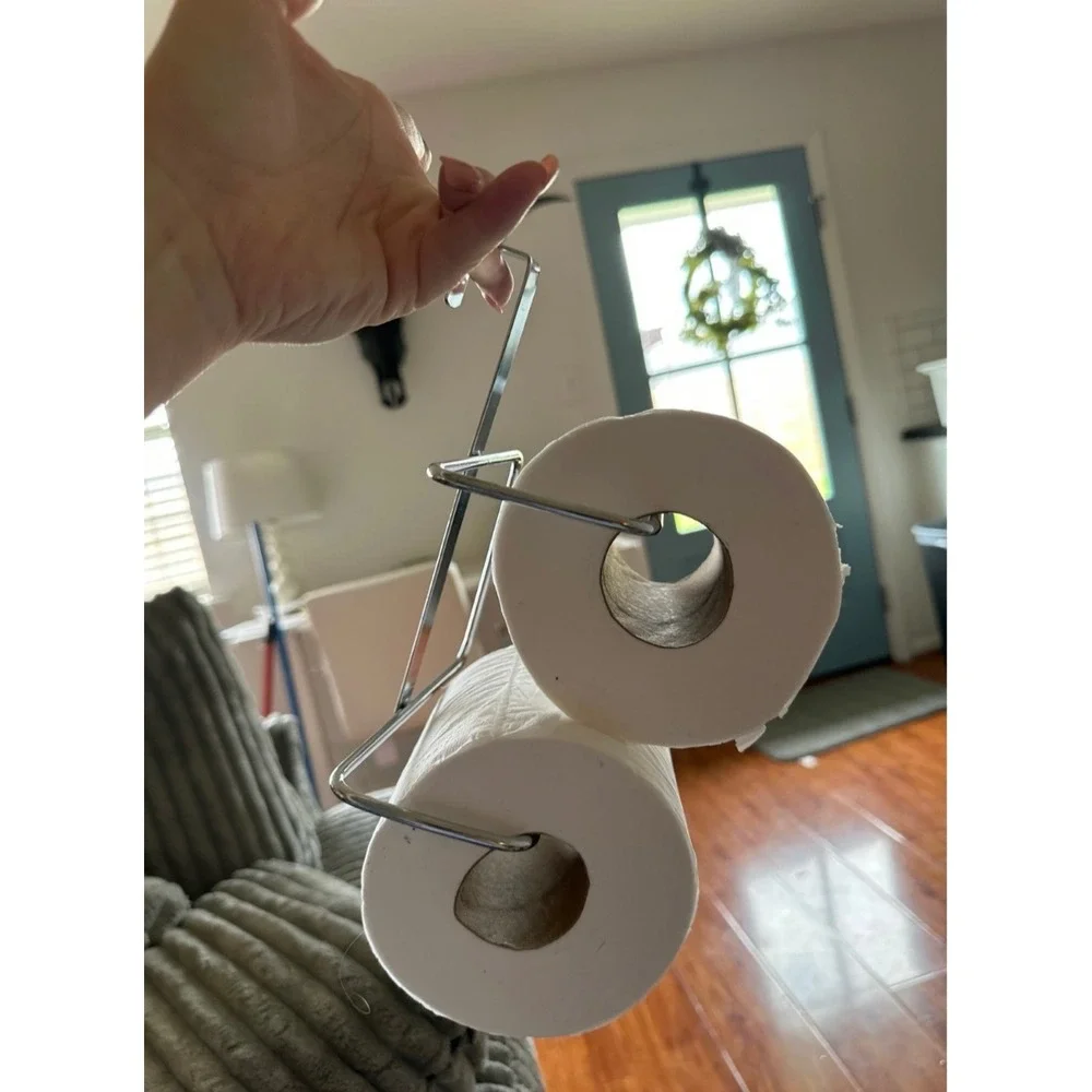 Chrome Over the Door Toilet Paper Holder Organizer Double Roll Storage‎ Hanger